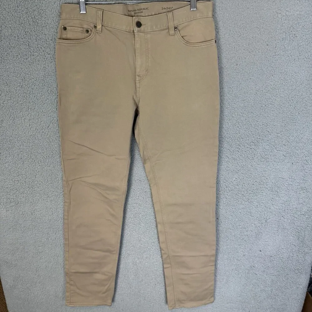 Banana Republic Pants Mens 34x32 Beige‎ Slim Fit Traveler Chino Straight Leg